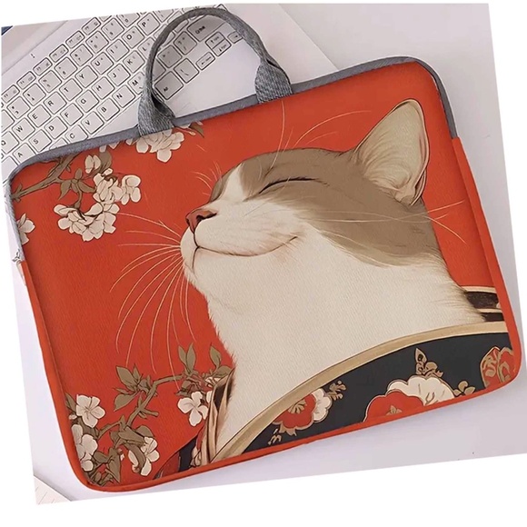 Laptop Bag w Handle Red Happy Cat New - Picture 1 of 4